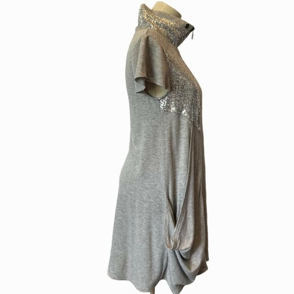 Kensie Womens Gray Cybercore Edgy Vaporwave Sequin Slouchy Dress - Picture 3 of 11